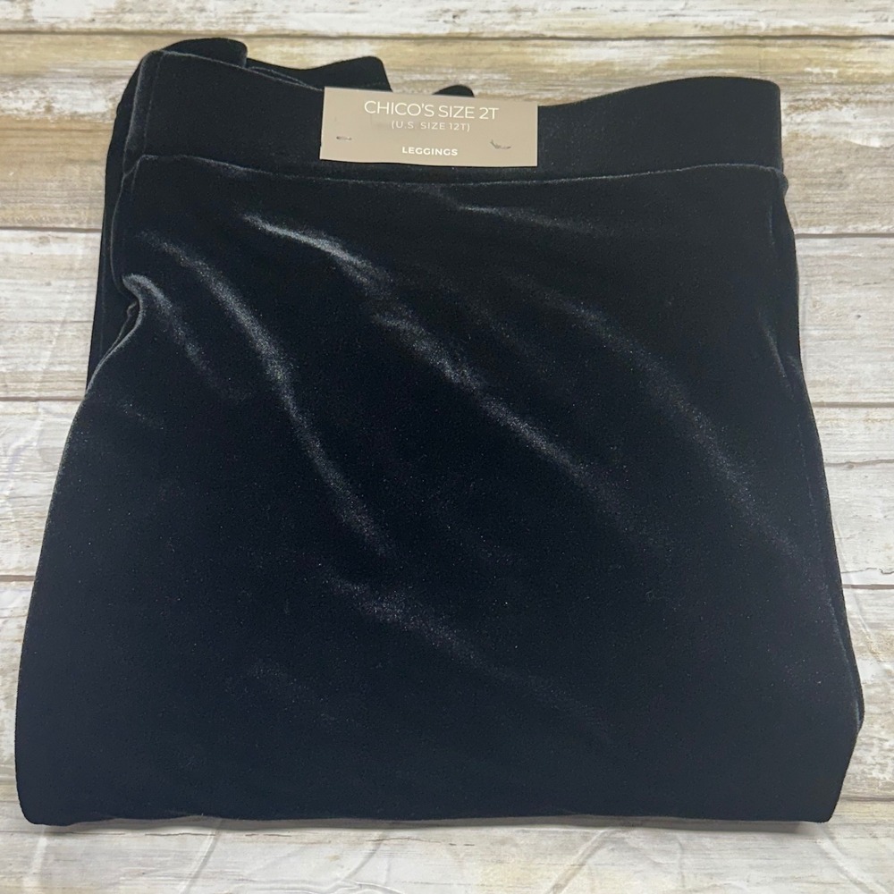 Chico's Black Velvet pull on Leggings‎ pants Size 2T (US Size 12 tall) Holiday